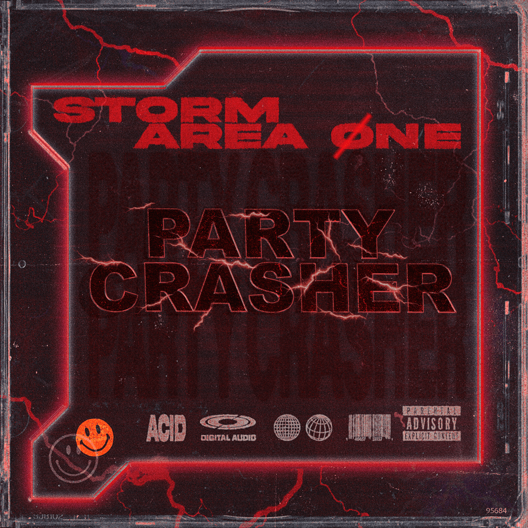 Partycrasher music poster for Storm and Area One by DTB LAB